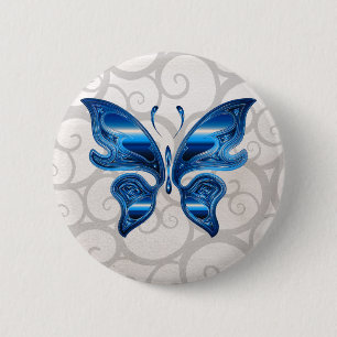 Badge Rond 5 Cm Papillon bleu