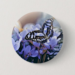 Badge Rond 5 Cm Papillon bleu