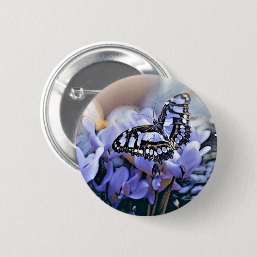 Badge Rond 5 Cm Papillon bleu (Devant & derrière)