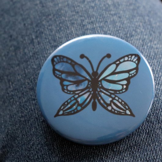 Badge Rond 5 Cm Papillon bleu
