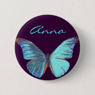 Badge Rond 5 Cm Papillon bleu assez iridescent