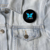 Badge Rond 5 Cm Papillon bleu Morpho (En situation)