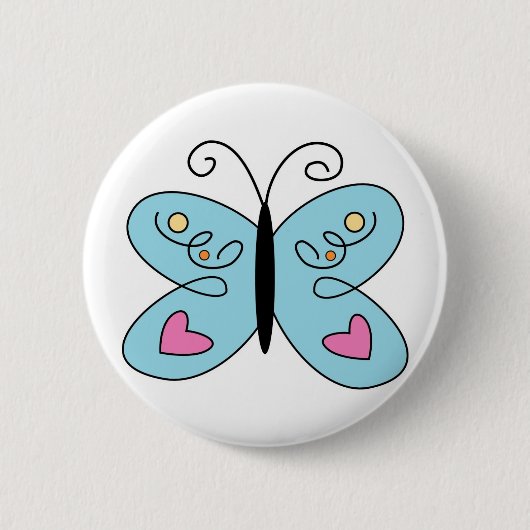 Badge Rond 5 Cm Papillon bleu Whimsical avec ailes du coeur (Devant)
