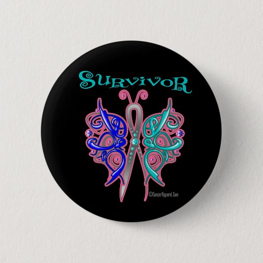 Badge Rond 5 Cm Papillon celtique survivant - Cancer thyroïdien (Devant)