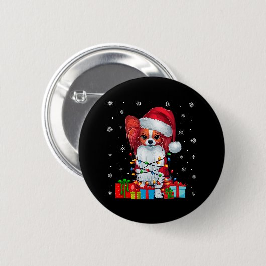 Badge Rond 5 Cm Papillon Chien Moche Xmas Éclat Père Noël Papillon (Devant & derrière)