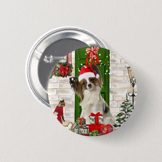Badge Rond 5 Cm Papillon Chien Noël (Devant & derrière)