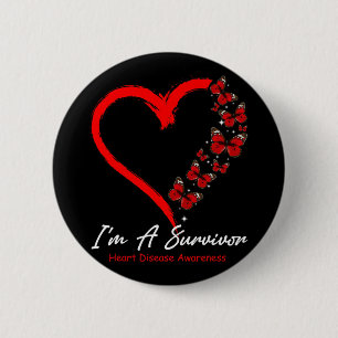 Badge Rond 5 Cm Papillon Coeur Je suis un survivant Maladie cardia