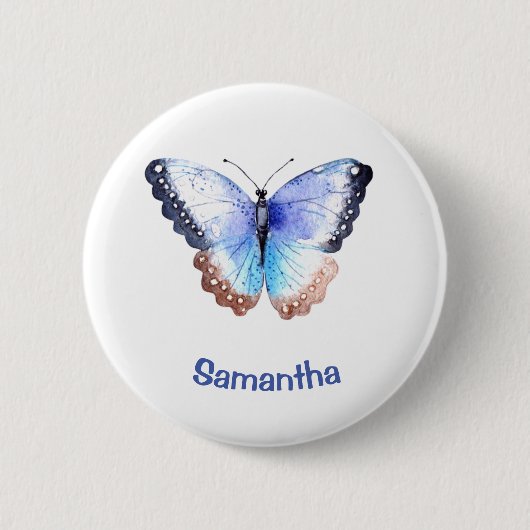 Badge Rond 5 Cm Papillon d'aquarelle avec nom (Devant)