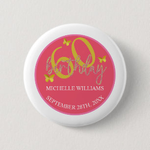 Badge Rond 5 Cm Papillon de calligraphie élégant doré scintillant 