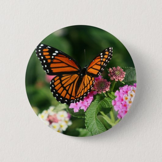 Badge Rond 5 Cm Papillon de monarque sur la fleur de Lantana (Devant)