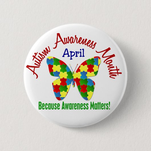 Badge Rond 5 Cm Papillon de puzzle d'AVRIL de MOIS de (Devant)