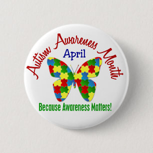 Badge Rond 5 Cm Papillon de puzzle d'AVRIL de MOIS de