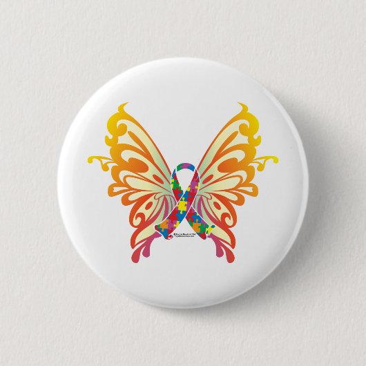Badge Rond 5 Cm Papillon de ruban d'autisme (Devant)