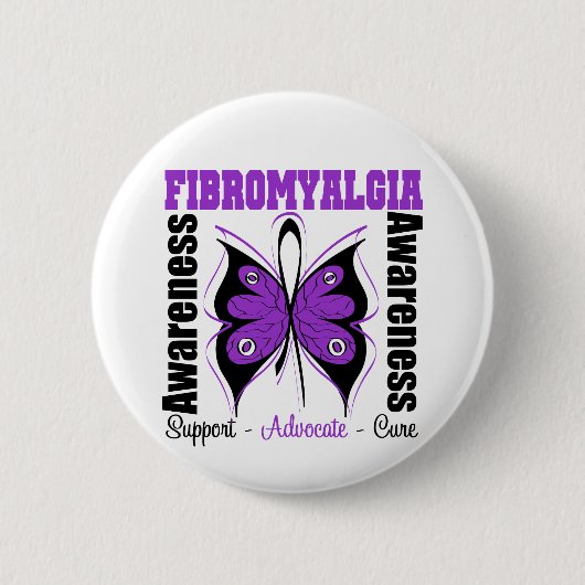 Badge Rond 5 Cm Papillon de sensibilisation à la fibromyalgie (Devant)