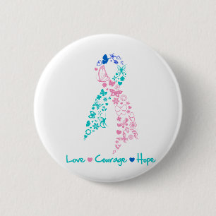 Badge Rond 5 Cm Papillon d'espoir de courage d'amour - cancer de