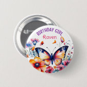 Badge Rond 5 Cm Papillon en fleurs Fille d'anniversaire fille (Devant & derrière)