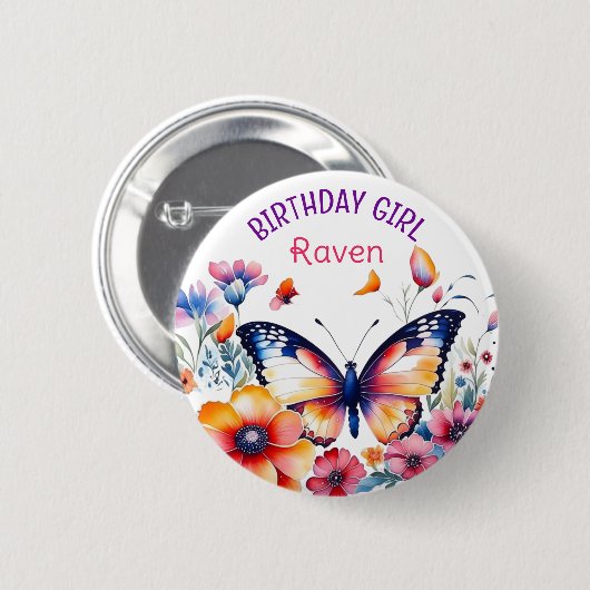 Badge Rond 5 Cm Papillon en fleurs Fille d'anniversaire fille (Devant & derrière)
