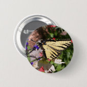 Badge Rond 5 Cm Papillon Fantail Jaune et Noir (Devant & derrière)