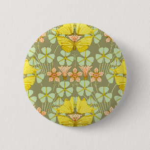 Badge Rond 5 Cm Papillon Floral Art Nouveau