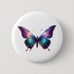 Badge Rond 5 Cm Papillon Galaxy Art - Papillon brillant coloré