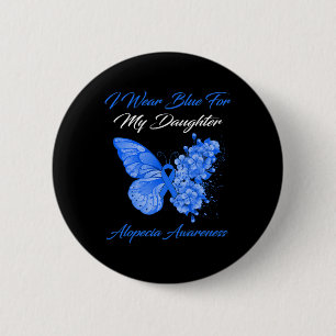 Badge Rond 5 Cm Papillon Je Porte Du Bleu Pour L'Alopecie De Ma Fi