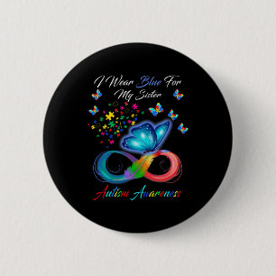 Badge Rond 5 Cm Papillon Je Porte Du Bleu Pour Ma Soeur Autisme