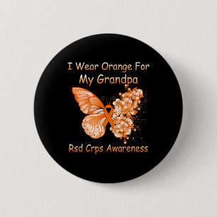Badge Rond 5 Cm Papillon Je Porte Orange Pour Mon Grand-Père Crps