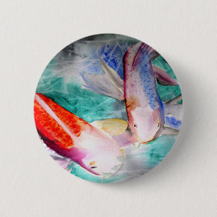Badge Rond 5 Cm Papillon Koi aquarelle japonais Poisson Art