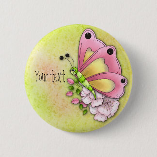 Badge Rond 5 Cm Papillon mignon et fleurs