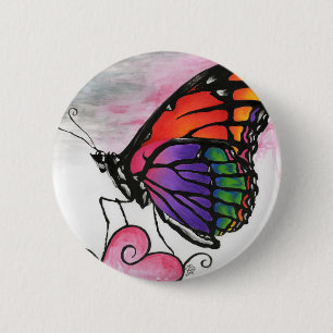 Badge Rond 5 Cm Papillon Monarque Arc-en-Ciel Original Fantastique