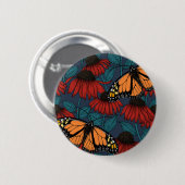 Badge Rond 5 Cm Papillon monarque sur des fleurs rouges (Devant & derrière)