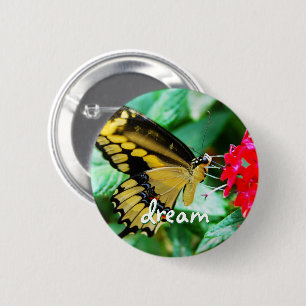 Badge Rond 5 Cm Papillon noir jaune script de rêve photo moderne