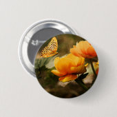 Badge Rond 5 Cm Papillon orange et fleurs (Devant & derrière)