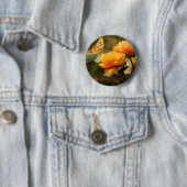 Badge Rond 5 Cm Papillon orange et fleurs (En situation)