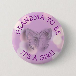 Badge Rond 5 Cm Papillon pourpre grand-mère pour être Baby shower