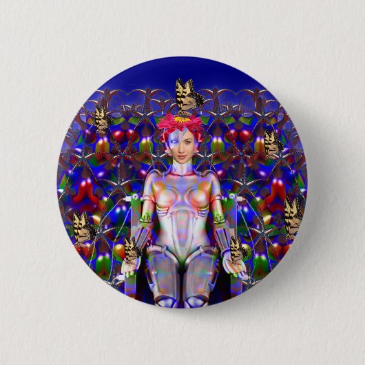 Badge Rond 5 Cm Papillon robot (Devant)