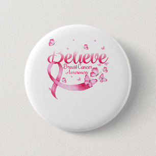 Badge Rond 5 Cm Papillon rose Croire Sensibilisation au cancer du