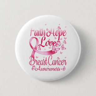 Badge Rond 5 Cm Papillon rose Foi Espérance Amour Cancer du sein
