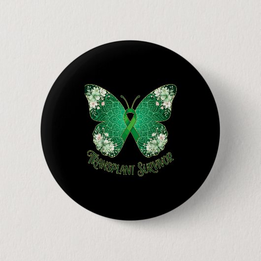 Badge Rond 5 Cm Papillon ruban vert mandala survivant de transplan (Devant)