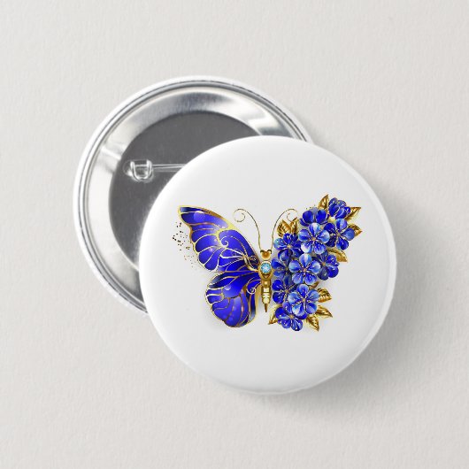 Badge Rond 5 Cm Papillon saphir à fleurs (Devant & derrière)