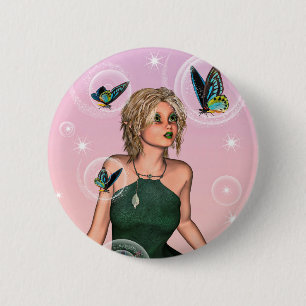 Badge Rond 5 Cm Papillon scintillant Fée Fantaisie Art