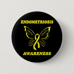 Badge Rond 5 Cm Papillon/Sensibilisation...Bouton Endometriose