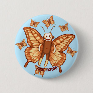 Badge Rond 5 Cm Papillon Singe Chaussette