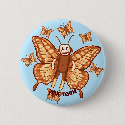 Badge Rond 5 Cm Papillon Singe Chaussette (Devant)