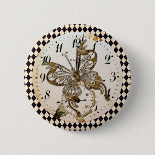 Badge Rond 5 Cm Papillon Steampunk Round