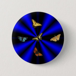 Badge Rond 5 Cm Papillon sur arc-en-ciel noir et bleu