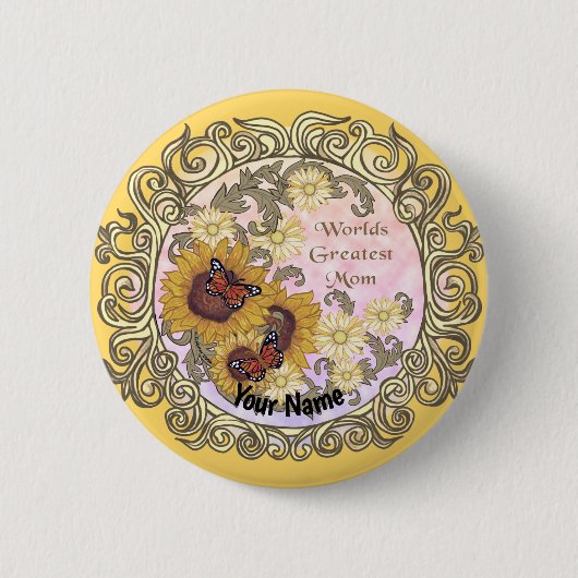 Badge Rond 5 Cm Papillon Tournesol personnalisé maman (Devant)