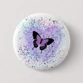Badge Rond 5 Cm Papillon violet et bouton de peinture (Devant)