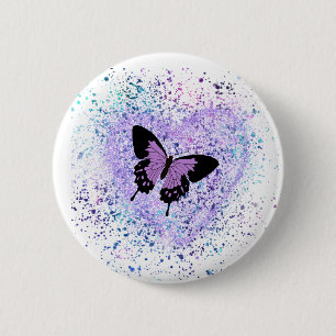 Badge Rond 5 Cm Papillon violet et bouton de peinture