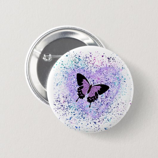 Badge Rond 5 Cm Papillon violet et bouton de peinture (Devant & derrière)